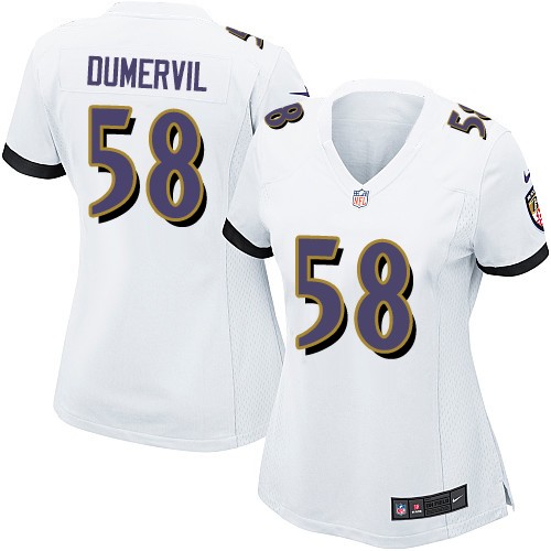 Women's Game Elvis Dumervil Nike Jersey White Road - #58 NFL Baltimore Ravens